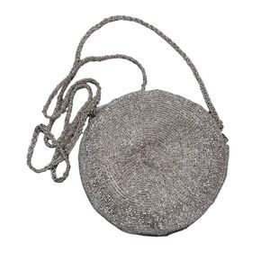 EUC vintage Neiman Marcus Women's silver tone beaded round crossbody bag